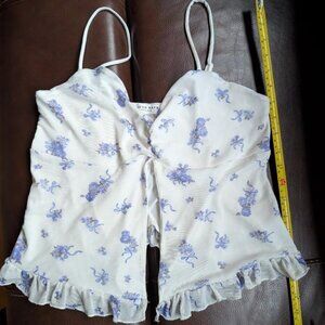 Beautiful GOOD DAYS PROJECT White Floral with Lavander/Blue Bows Tank Top Size L